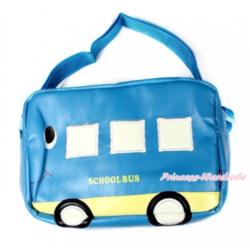 Light Blue Bus Cute Kids School Zipper Cross Shoulder Bag CB124 